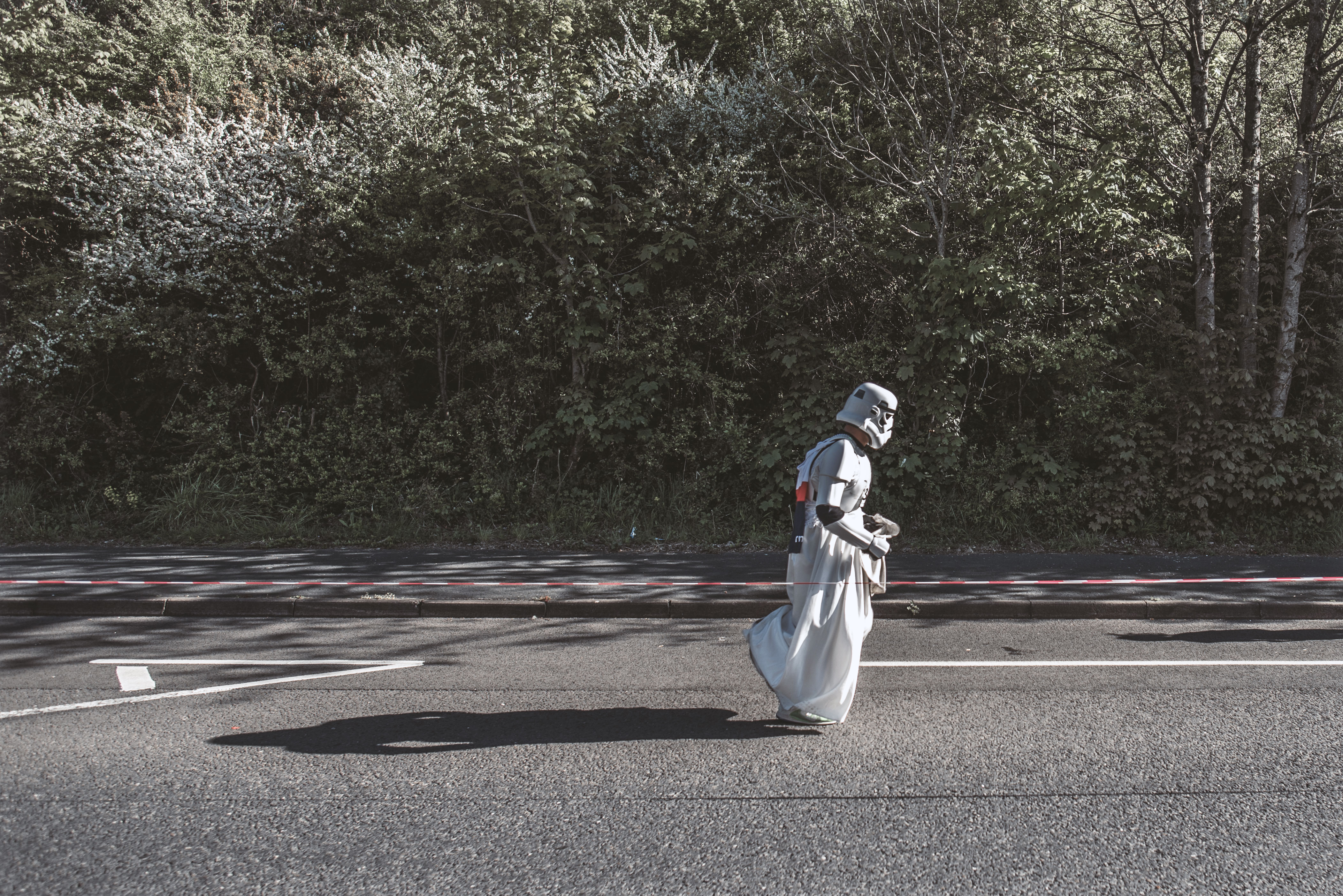 Stormtrooper bride running in Plymouth marathon