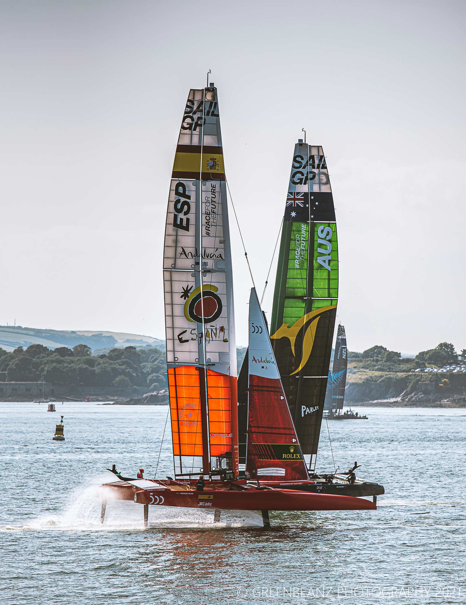 SailGP boats in race at Plymouth 2021