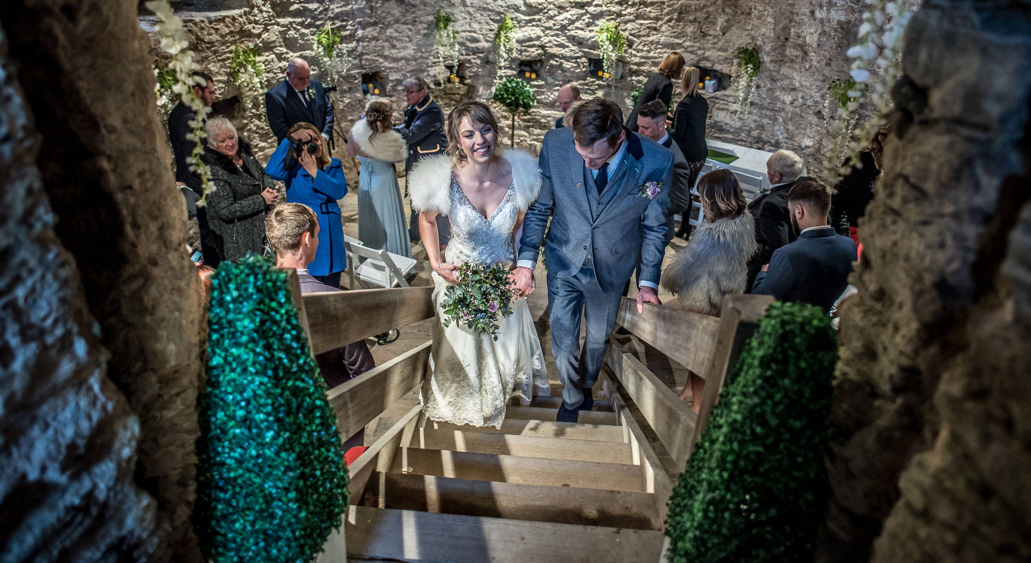 Married Couple go up the staircase at Mount Batten