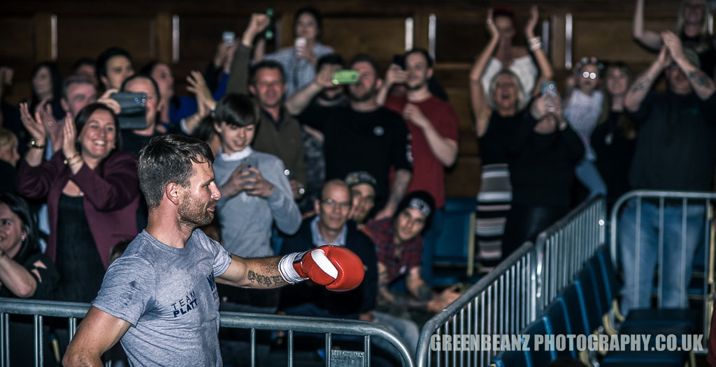 Boxer Jordan Platt approaching ring in Plymouth fans behind