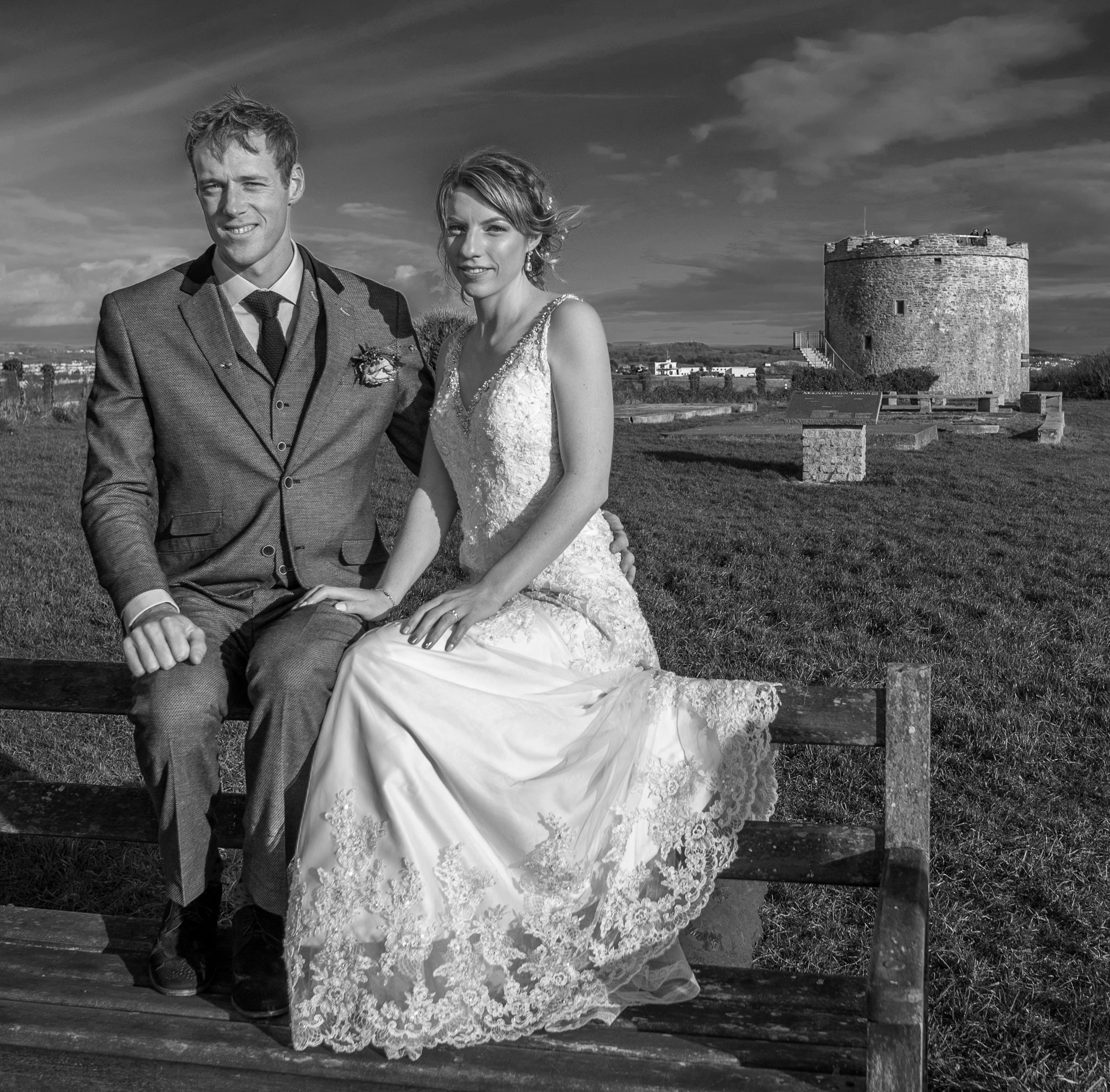  Plymouth Wedding Photography Couple in front of Mount Batten Tower