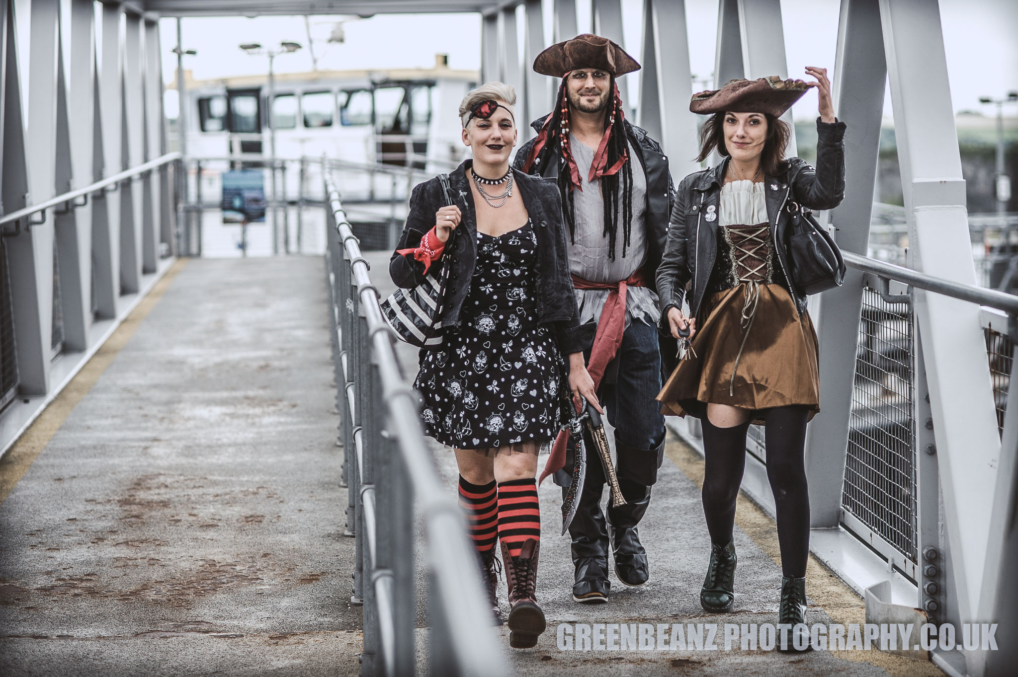 Punk fans in Pirate fancy dress arrive on Plymouth Barbican