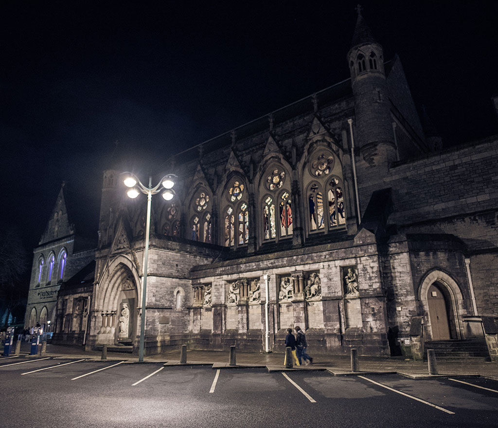 Exterior night shot of Plymouth Guildhall