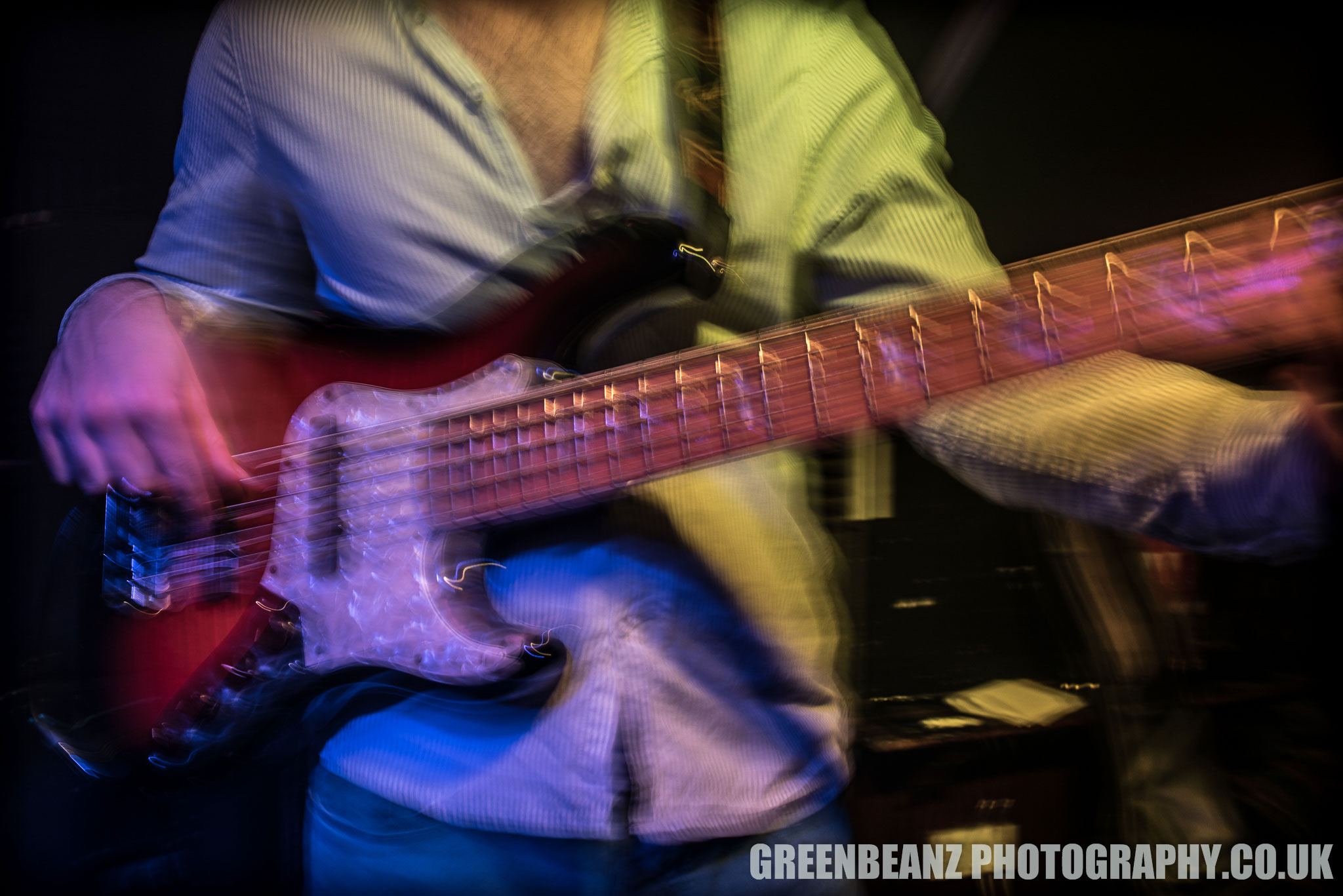 Long exposure bass player from Noble Jacks at The Junction in Plymouth
