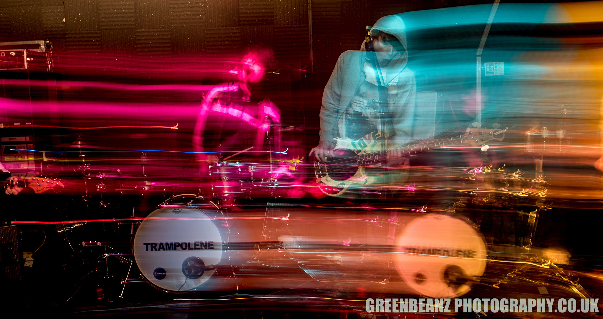 Wayne Thomas on bass and Jack Jones on Guitar/Vox for Trampolene